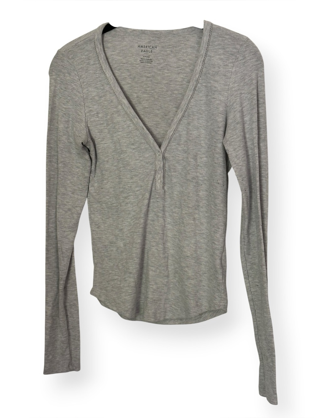 American Eagle Outfitters Women's Light Gray Long-Sleeve Henley